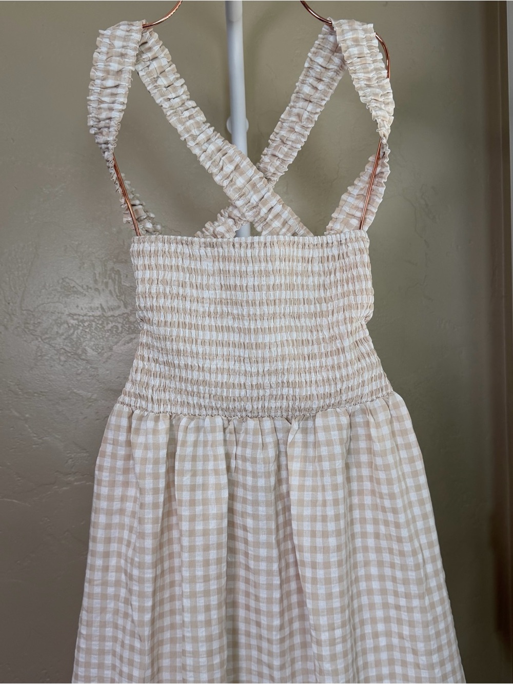 Commense Beige White Gingham Open Back Maxi Dress XL NWT Cotton Blend - Picture 6 of 11